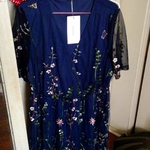 Beautiful lightweight sheer dress with flower embroidery